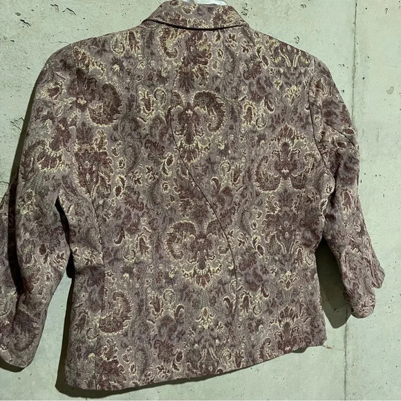 Edun Women's Floral Print Metallic Three Button Blazer 3/4 Sleeves Multicolor M - Picture 9 of 11